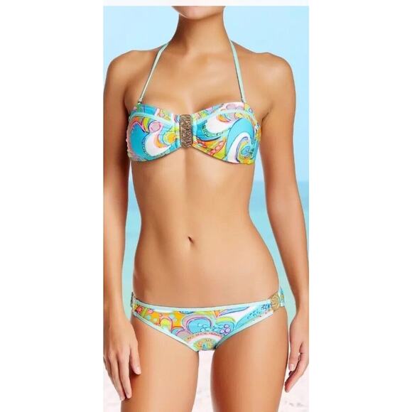 Trina Turk French Riviera Print Buckle Bandeau Swimsuit Bikini Top 10 - Picture 5 of 9